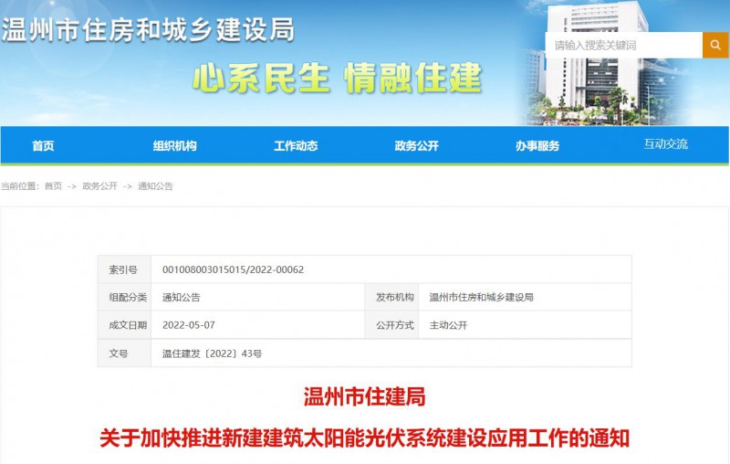 浙江溫州：政府、國企投資建筑光伏占比不低于12%，其他公共建筑不低于10%！