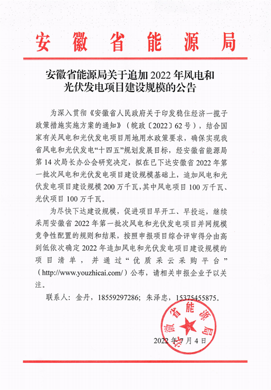 再加1GW光伏+1GW風電！安徽2022年風光項目建設(shè)規(guī)模擬至5GW！