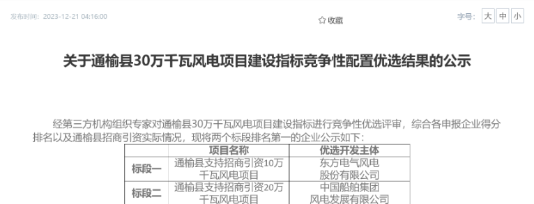 中船風(fēng)電、東方風(fēng)電獲風(fēng)電項(xiàng)目競(jìng)配指標(biāo)